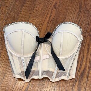 ✨ Victoria’s Secret Dream Angels Rhinestone Embellished Mesh Bow Bustier • 36C